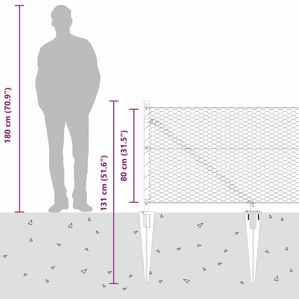 vidaXL Zaunpfosten Grau 25 x 0,8 m (25 mm Mesh) Stahl und PVC