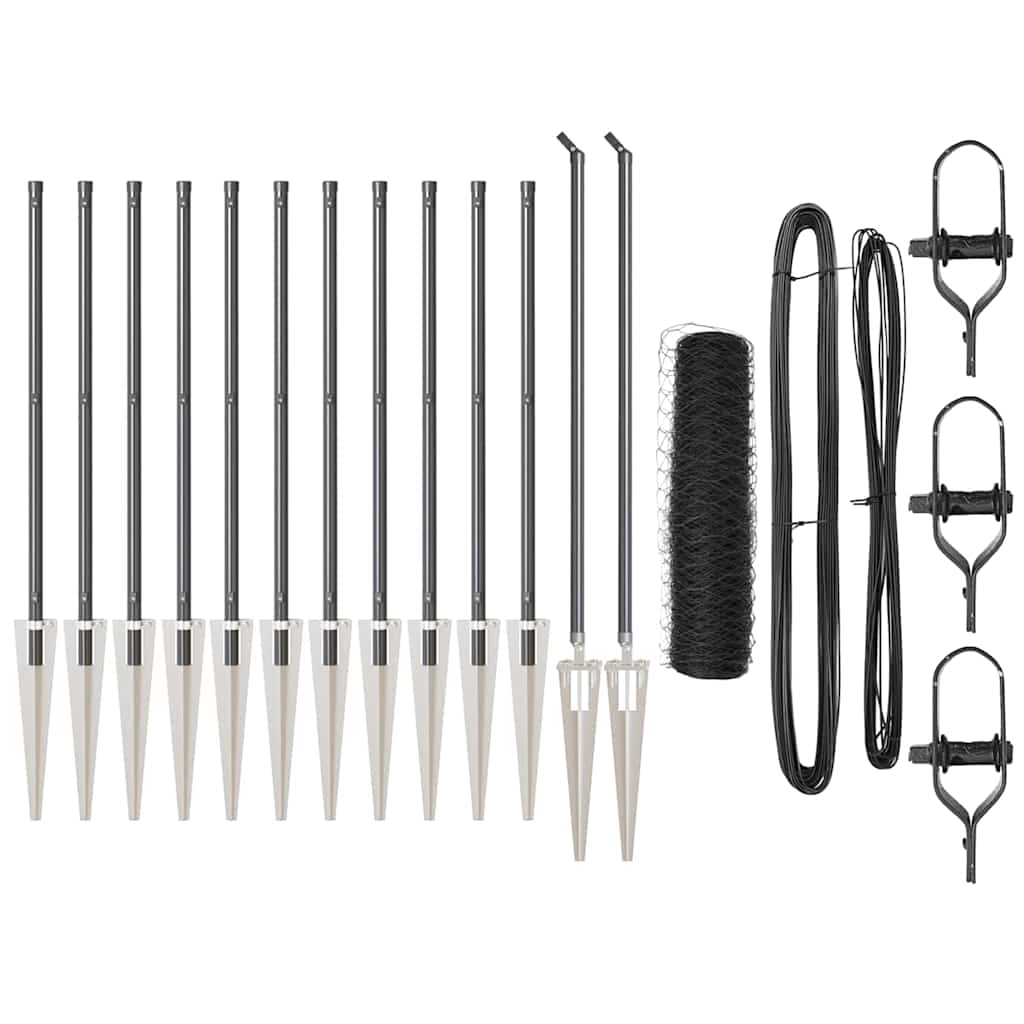 Zaunpfosten Grau 25 x 0,8 m (36 mm Netz) Stahl und PVC