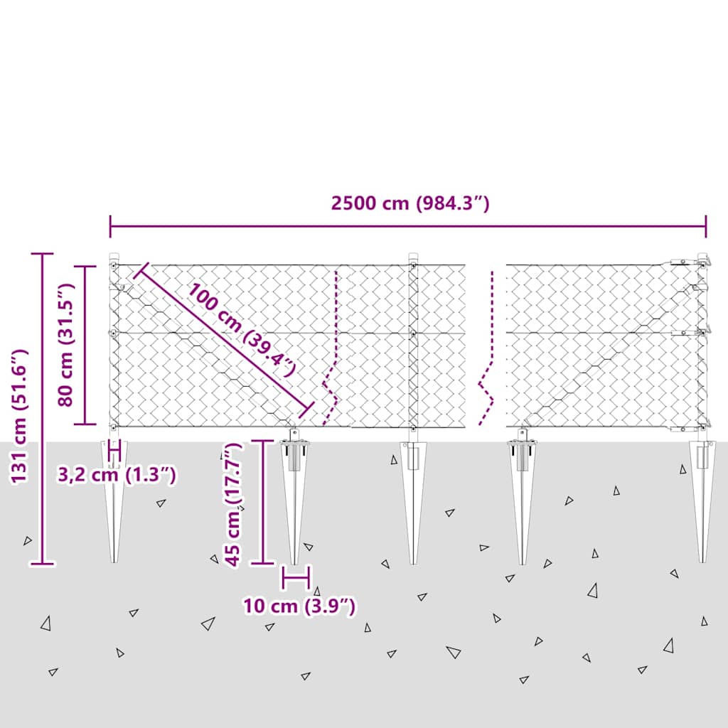 vidaXL Zaunpfosten Grau 25 x 0,8 m (50 mm Mesh) Stahl und PVC