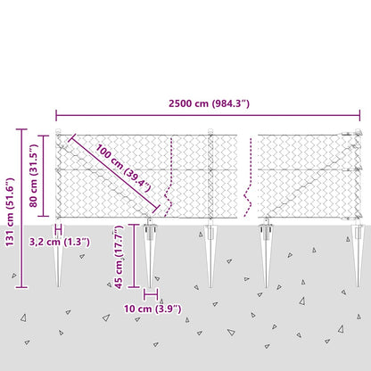 vidaXL Zaunpfosten Grau 25 x 0,8 m (50 mm Mesh) Stahl und PVC