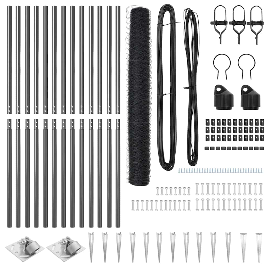 Zaunpfosten Grau 25 x 1,2 m (36 mm Netz) Stahl