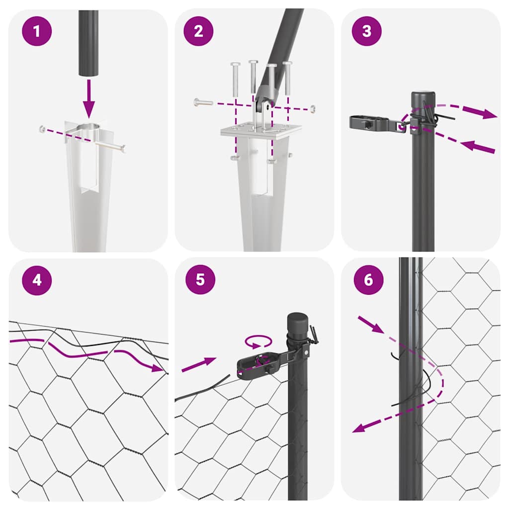 Zaunpfosten Grau 25 x 1,4 m (13 mm Mesh) Stahl und PVC
