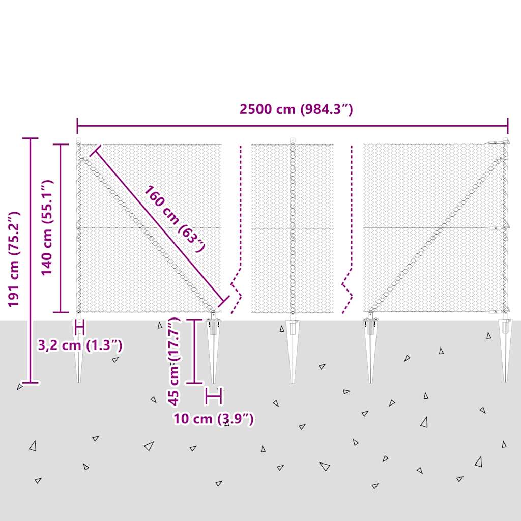 vidaXL Zaunpfosten Grau 25 x 1,4 m (25 mm Netz) Stahl und PVC