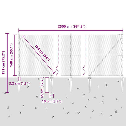 vidaXL Zaunpfosten Grau 25 x 1,4 m (25 mm Netz) Stahl und PVC