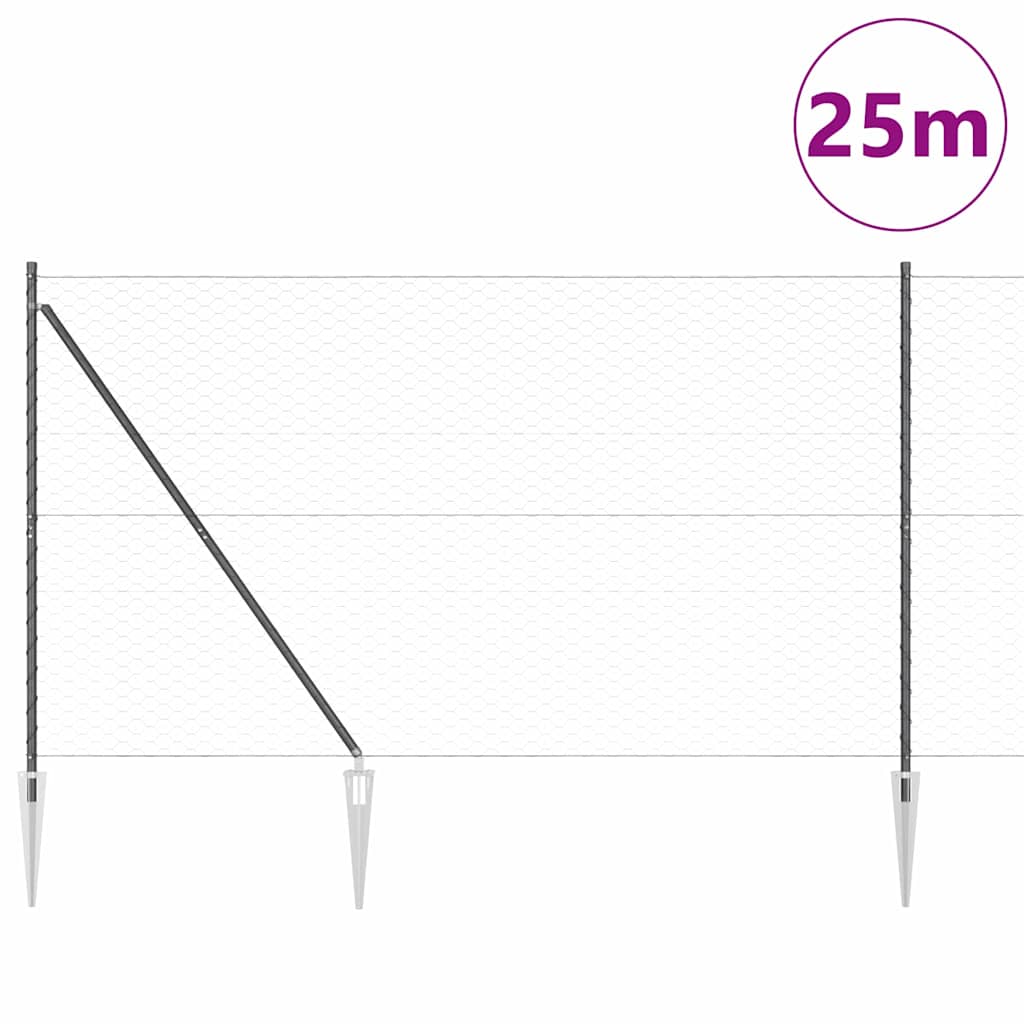 vidaXL Zaunpfosten Grau 25 x 1,5 m (50 mm Maschen) Stahl