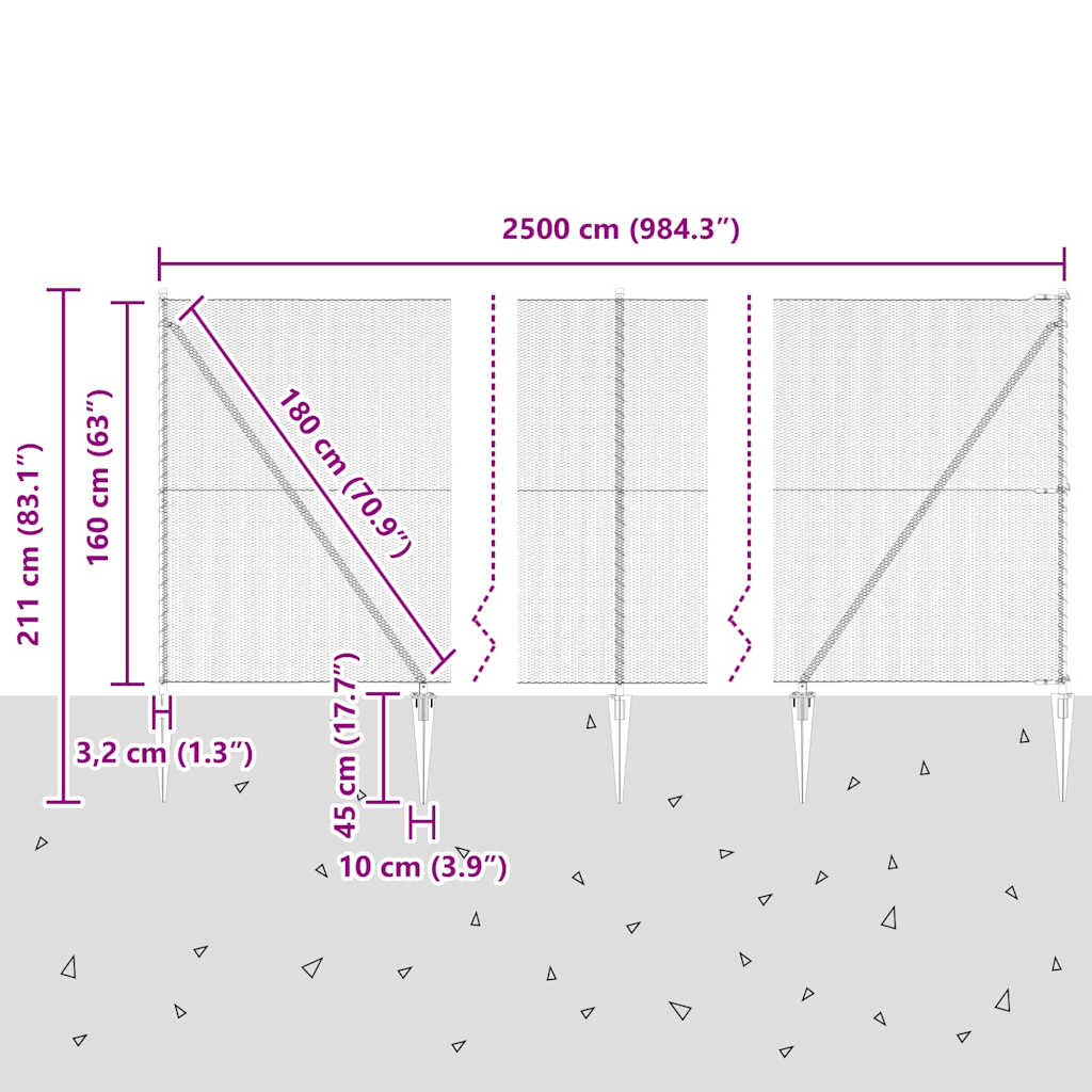 vidaXL Zaunpfosten Grau 25 x 1,6 m (13 mm Maschenweite) Stahl und PVC