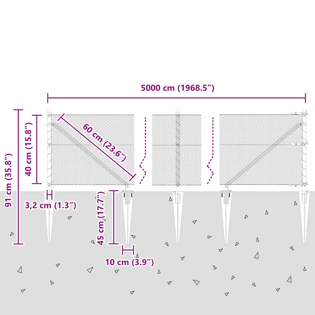 vidaXL Zaunpfosten Grau 50 x 0,4 m (13 mm Netz) Stahl und PVC