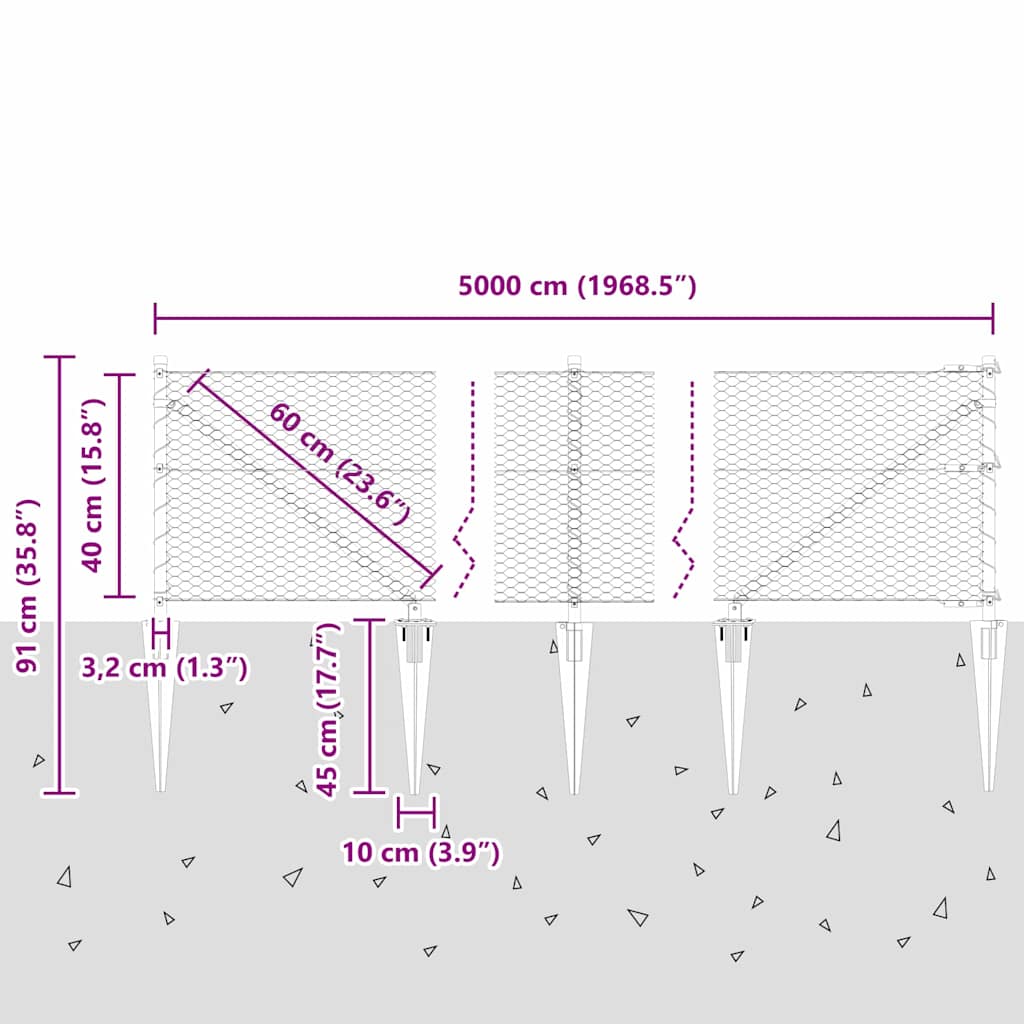 vidaXL Zaunpfosten Grau 50 x 0,4 m (25 mm Netz) Stahl und PVC