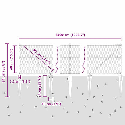 vidaXL Zaunpfosten Grau 50 x 0,4 m (25 mm Netz) Stahl und PVC