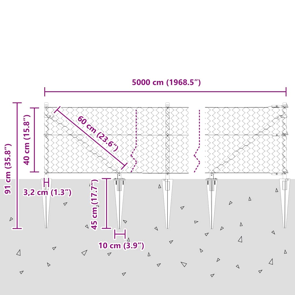 vidaXL Zaunpfosten Grau 50 x 0,4 m (50 mm Netz) Stahl und PVC