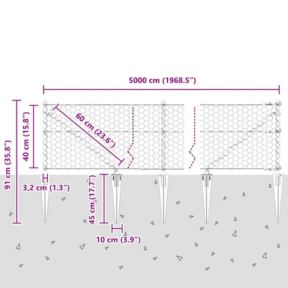 vidaXL Zaunpfosten Grau 50 x 0,4 m (50 mm Netz) Stahl und PVC