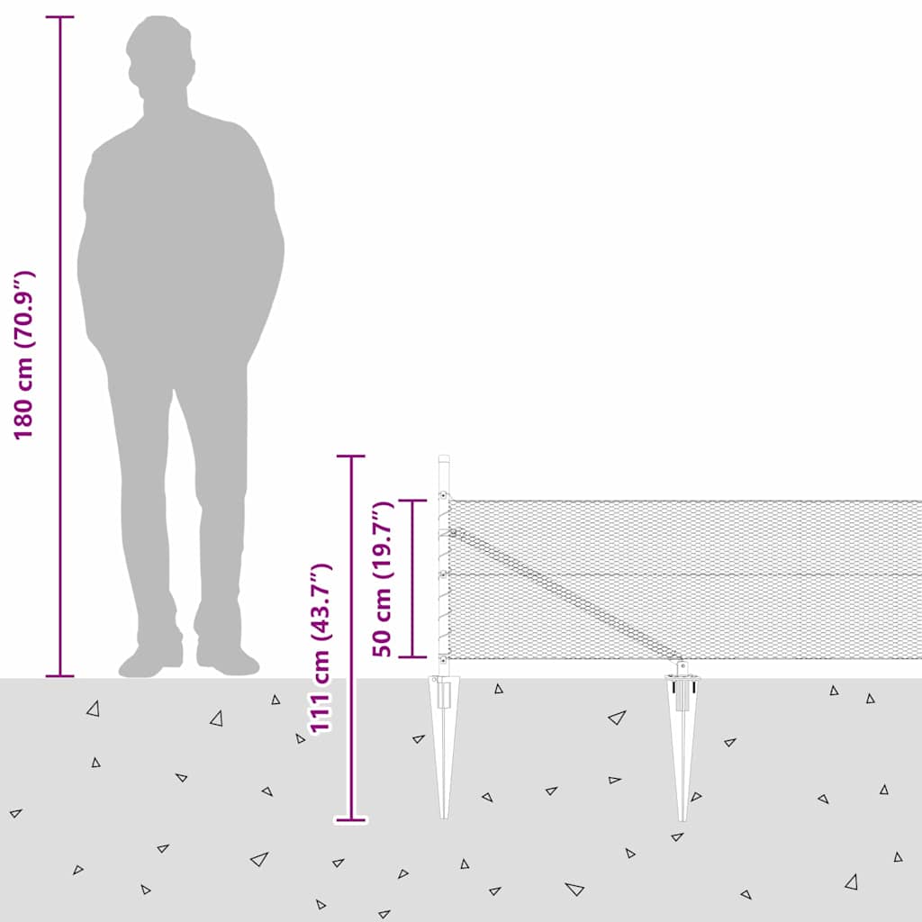 vidaXL Zaunpfosten Grau 50 x 0,5 m (13 mm Masche) Stahl und PVC