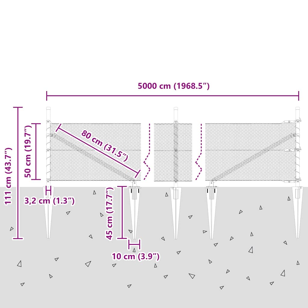 vidaXL Zaunpfosten Grau 50 x 0,5 m (13 mm Masche) Stahl und PVC