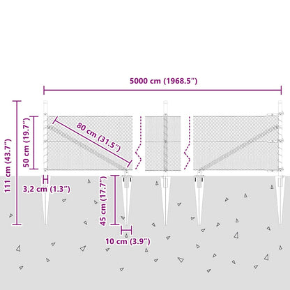 vidaXL Zaunpfosten Grau 50 x 0,5 m (13 mm Masche) Stahl und PVC