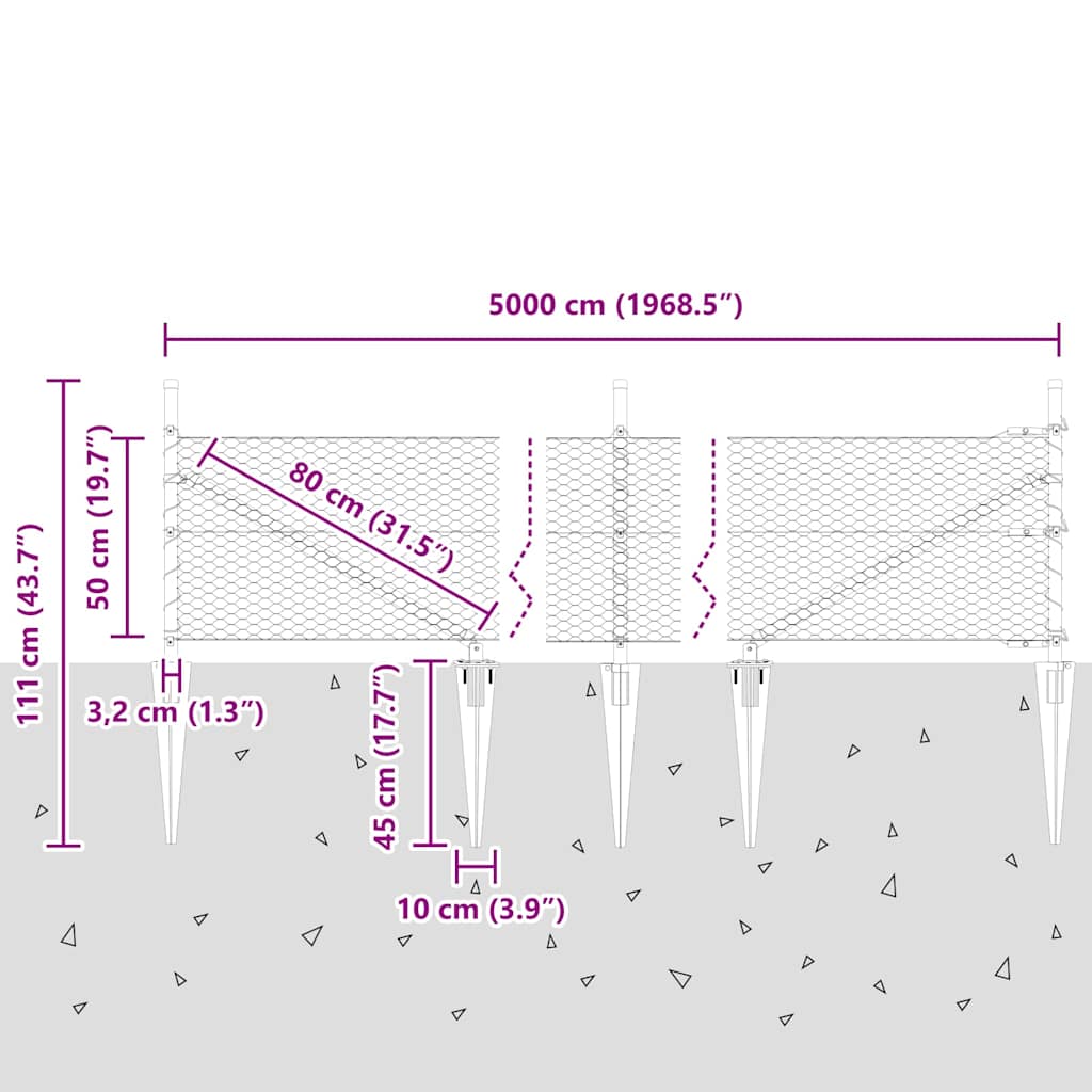 vidaXL Zaunpfosten Grau 50 x 0,5 m (25 mm Maschen) Stahl und PVC