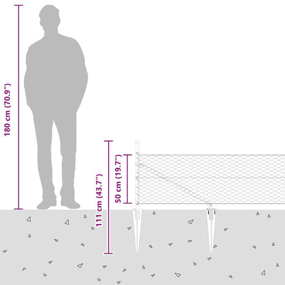 vidaXL Zaunpfosten Grau 50 x 0,5 m (36 mm Netz) Stahl und PVC