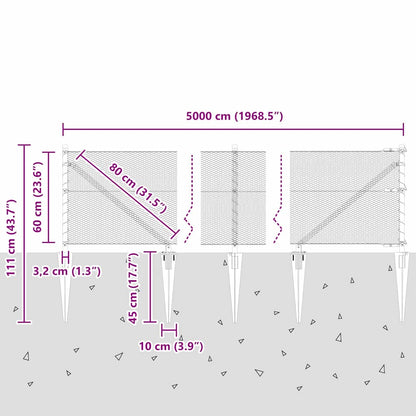 vidaXL Zaunpfosten Grau 50 x 0,6 m (13 mm Maschenweite) Stahl und PVC