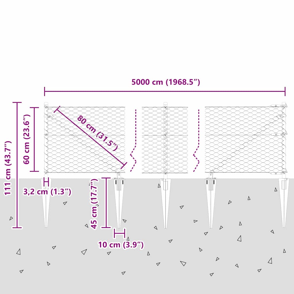 vidaXL Zaunpfosten Grau 50 x 0,6 m (36 mm Mesh) Stahl und PVC