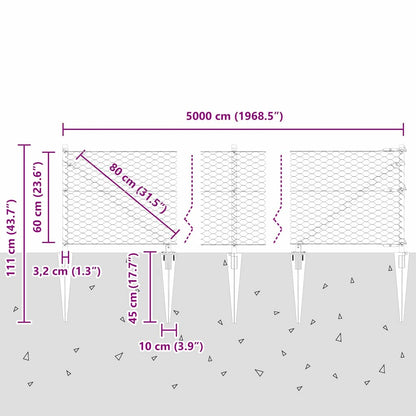 vidaXL Zaunpfosten Grau 50 x 0,6 m (36 mm Mesh) Stahl und PVC