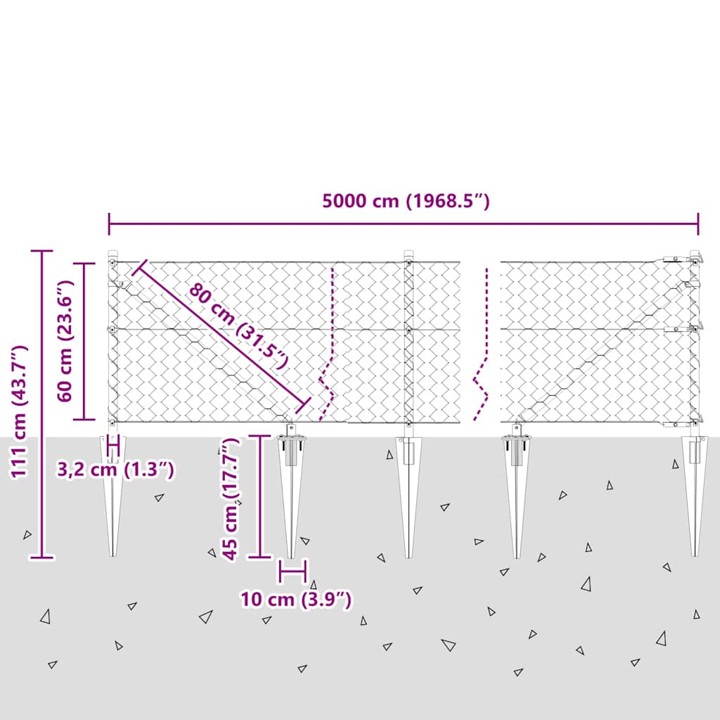 vidaXL Zaunpfosten Grau 50 x 0,6 m (50 mm Gewebe) Stahl und PVC