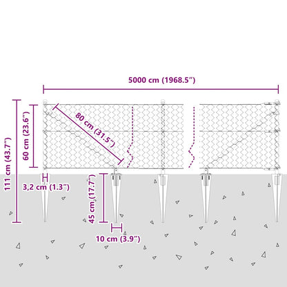 vidaXL Zaunpfosten Grau 50 x 0,6 m (50 mm Gewebe) Stahl und PVC