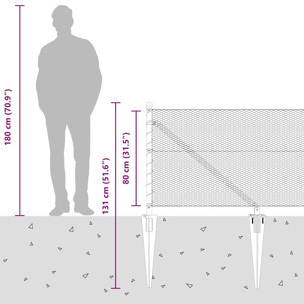 vidaXL Zaunpfosten Grau 50 x 0,8 m (13 mm Maschenweite) Stahl und PVC