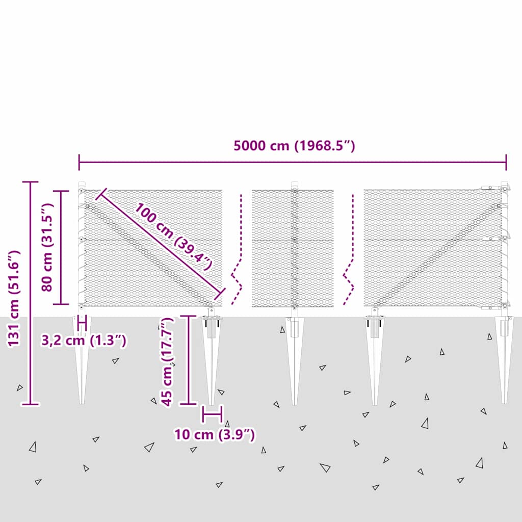 vidaXL Zaunpfosten Grau 50 x 0,8 m (13 mm Maschenweite) Stahl und PVC