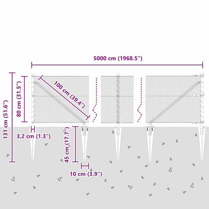 vidaXL Zaunpfosten Grau 50 x 0,8 m (13 mm Maschenweite) Stahl und PVC