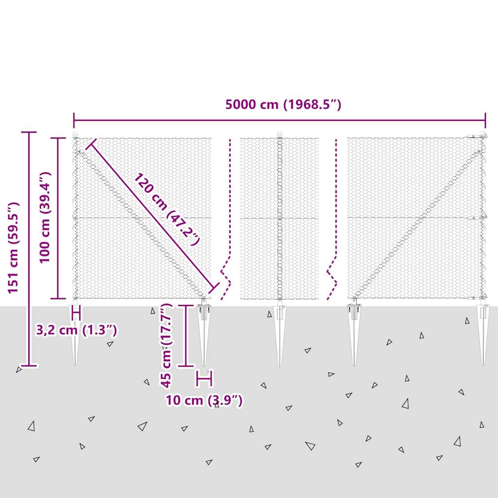 vidaXL Zaunpfosten Grau 50 x 1 m (25 mm Maschenweite) Stahl und PVC