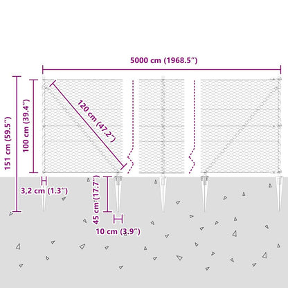 vidaXL Zaunpfosten Grau 50 x 1 m (36 mm Maschen) Stahl und PVC