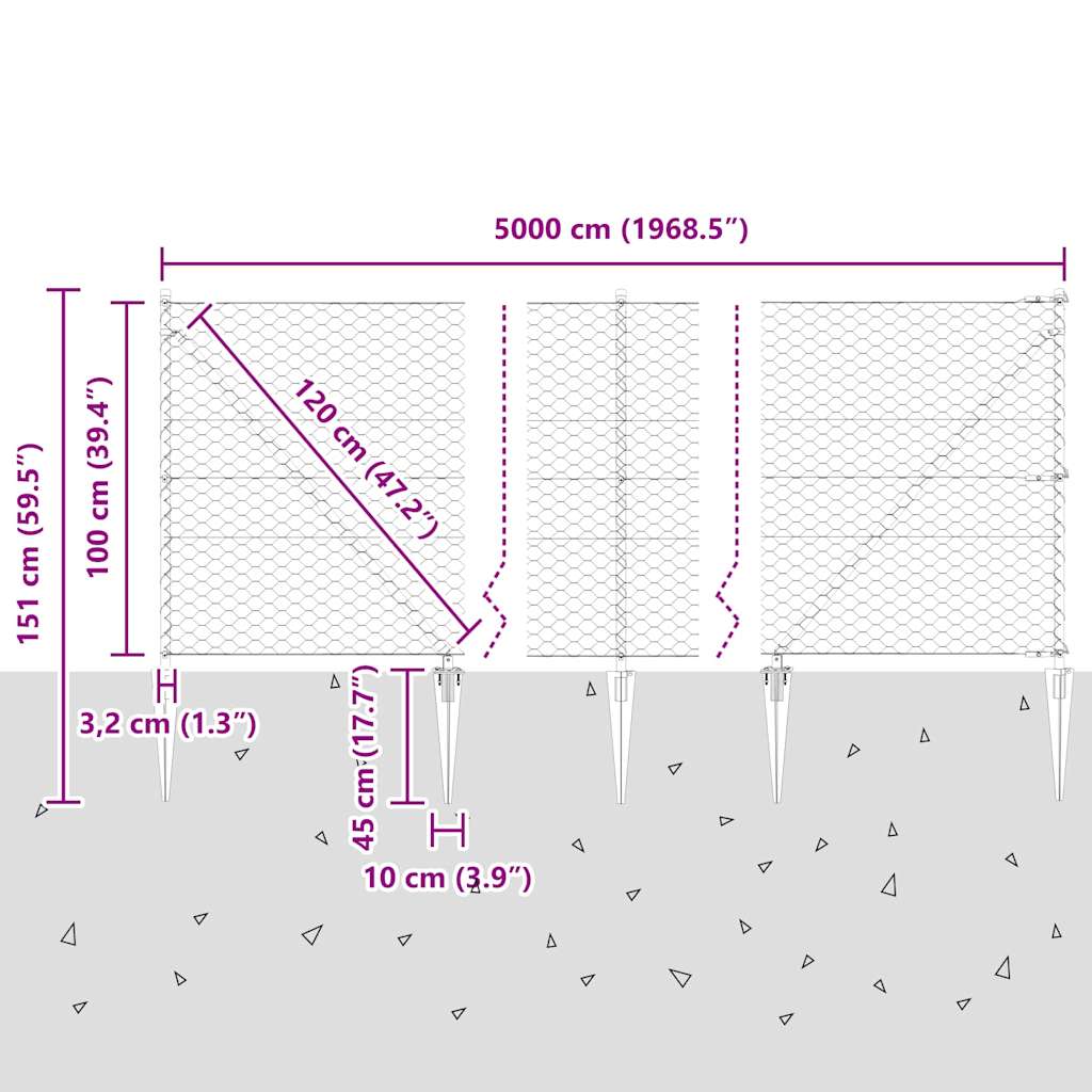 vidaXL Zaunpfosten Grau 50 x 1 m (50 mm Mesh) Stahl und PVC
