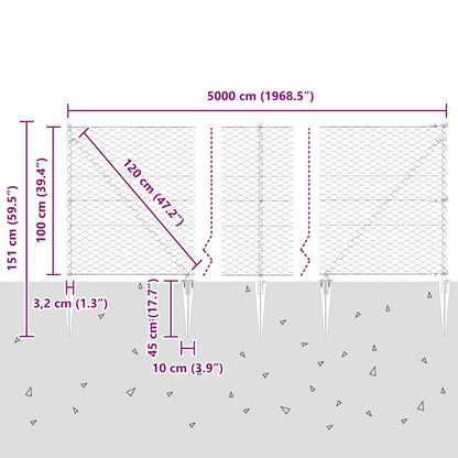 vidaXL Zaunpfosten Grau 50 x 1 m (50 mm Mesh) Stahl und PVC