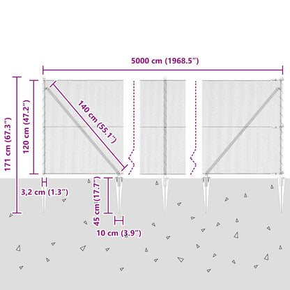 vidaXL Zaunpfosten Grau 50 x 1,2 m (13 mm Gitter) Stahl und PVC