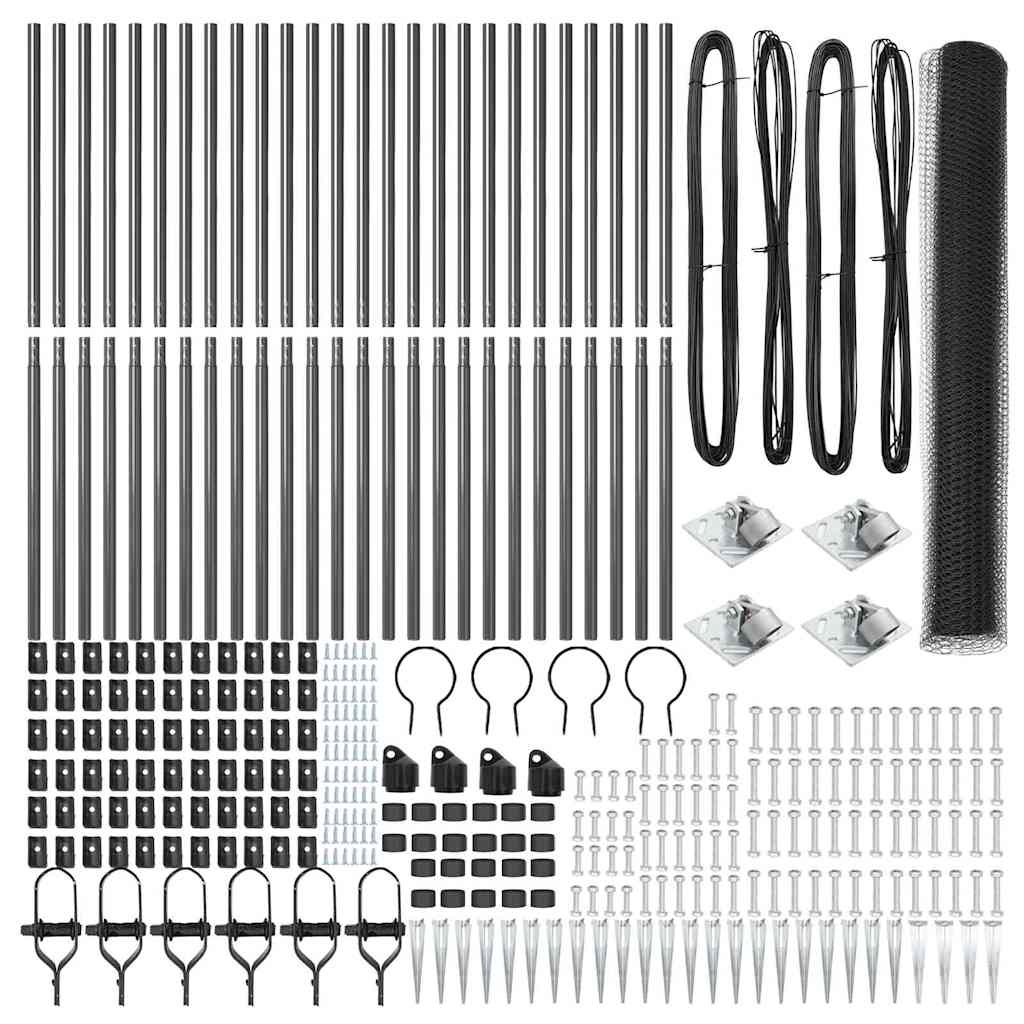 vidaXL Zaunpfosten Grau 50 x 1,2 m (25 mm Maschen) Stahl und PVC