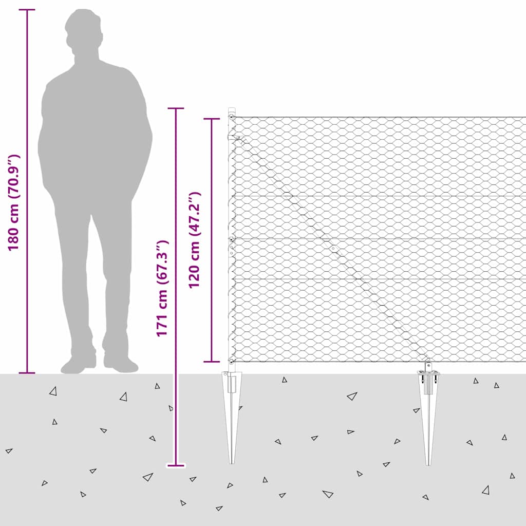 vidaXL Zaunpfosten Grau 50 x 1,2 m (36 mm Maschenweite) Stahl und PVC