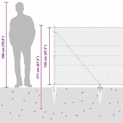vidaXL Zaunpfosten Grau 50 x 1,2 m (36 mm Maschenweite) Stahl und PVC
