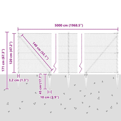 vidaXL Zaunpfosten Grau 50 x 1,2 m (36 mm Maschenweite) Stahl und PVC