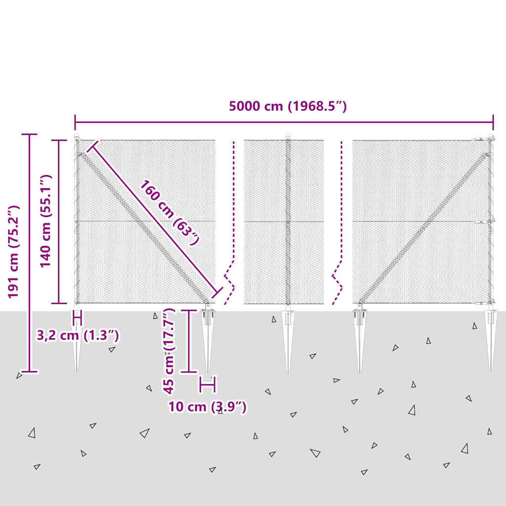 vidaXL Zaunpfosten Grau 50 x 1,4 m (13 mm Maschenweite) Stahl und PVC
