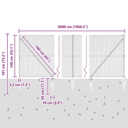 vidaXL Zaunpfosten Grau 50 x 1,4 m (13 mm Maschenweite) Stahl und PVC