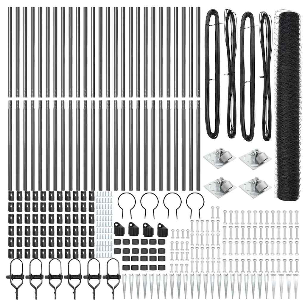 vidaXL Zaunpfosten Grau 50 x 1,4 m (36 mm Netz) Stahl und PVC