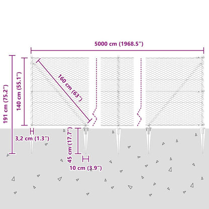 vidaXL Zaunpfosten Grau 50 x 1,4 m (36 mm Netz) Stahl und PVC
