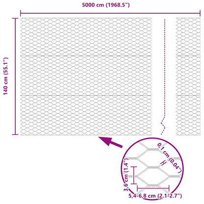 vidaXL Zaunpfosten Grau 50 x 1,4 m (36 mm Netz) Stahl und PVC