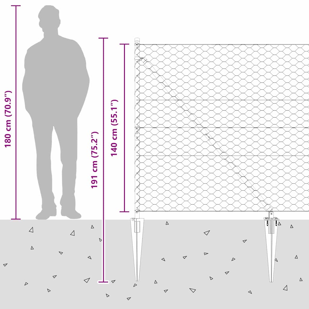 vidaXL Zaunpfosten Grau 50 x 1,4 m (50 mm Maschenweite) Stahl und PVC