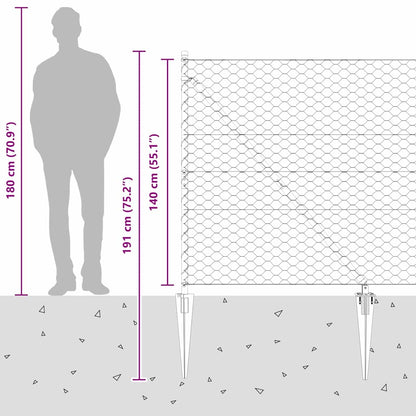 vidaXL Zaunpfosten Grau 50 x 1,4 m (50 mm Maschenweite) Stahl und PVC