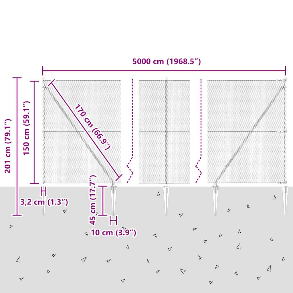 vidaXL Zaunpfosten Grau 50 x 1,5 m (13 mm Maschen) Stahl und PVC