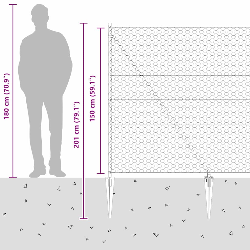 vidaXL Zaunpfosten Grau 50 x 1,5 m (36 mm Maschenweite) Stahl und PVC