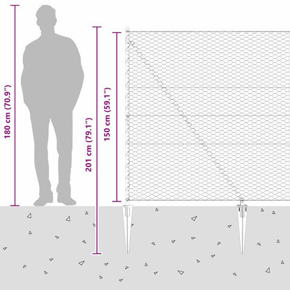 vidaXL Zaunpfosten Grau 50 x 1,5 m (36 mm Maschenweite) Stahl und PVC