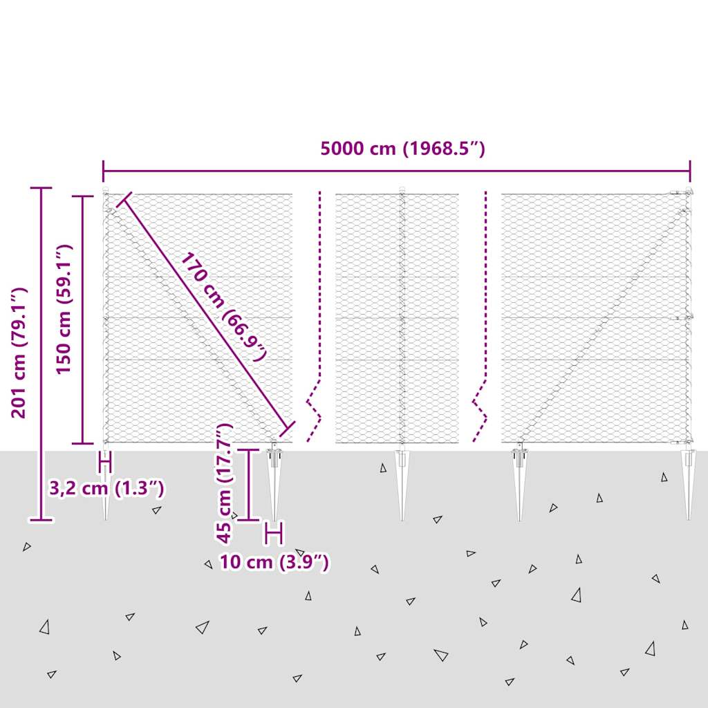 vidaXL Zaunpfosten Grau 50 x 1,5 m (36 mm Maschenweite) Stahl und PVC