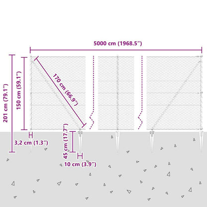 vidaXL Zaunpfosten Grau 50 x 1,5 m (36 mm Maschenweite) Stahl und PVC
