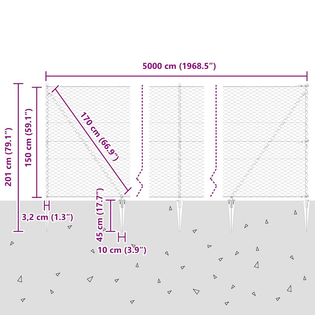 vidaXL Zaunpfosten Grau 50 x 1,5 m (50 mm Maschen) Stahl und PVC